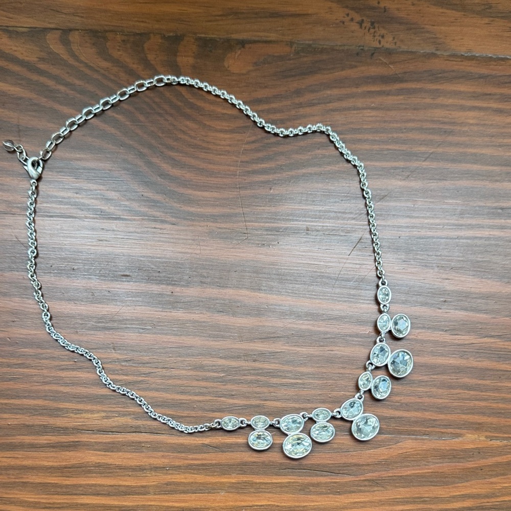 Sterling-Style Silver Crystal Cluster Necklace - Silver